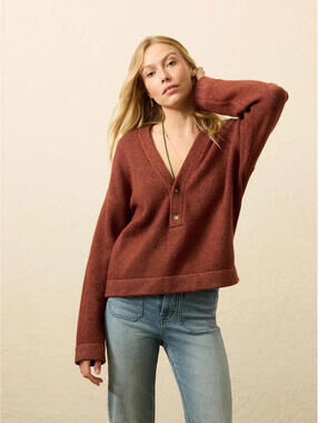 $168 Faherty Jackson V Neck Popover Sweater Smoked Paprika Size S
